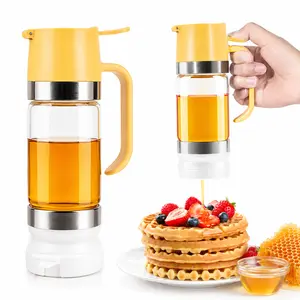 Glass Honey Dispenser No Drip with Handle, 9 oz Honey Jar and Maple Syrup Container, Leakproof Syrup Dispenser for Coffee, Pancakes, Waffles, Tea and Breakfast