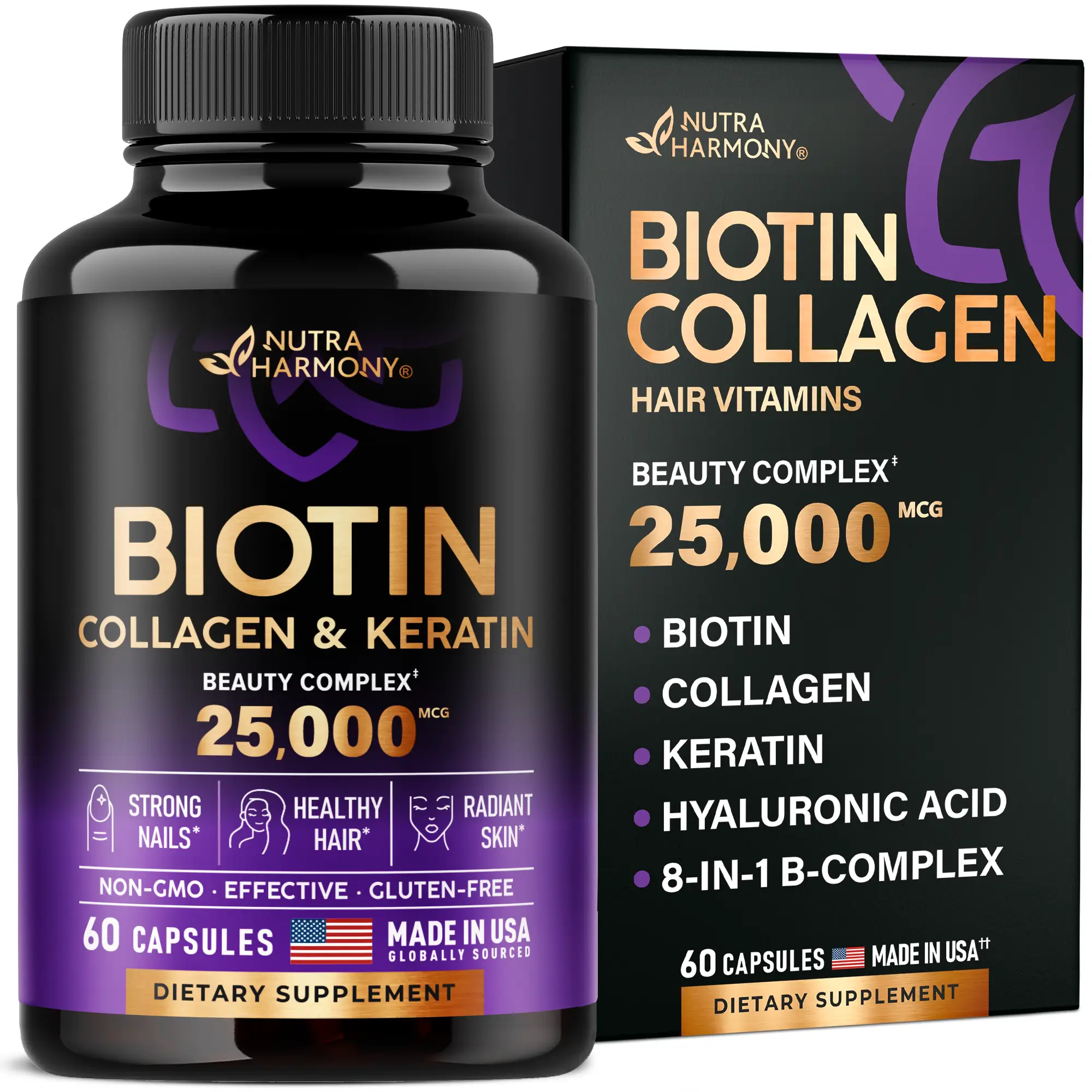 Biotin, Collagen, Keratin & Hyaluronic Acid Hair Growth Support Supplement with...