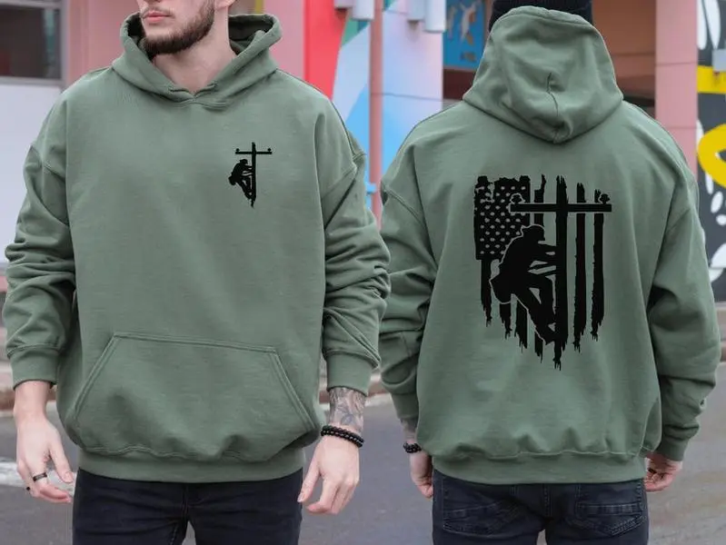 Lineman American Flag Hoodie,Power Lineworker Gift