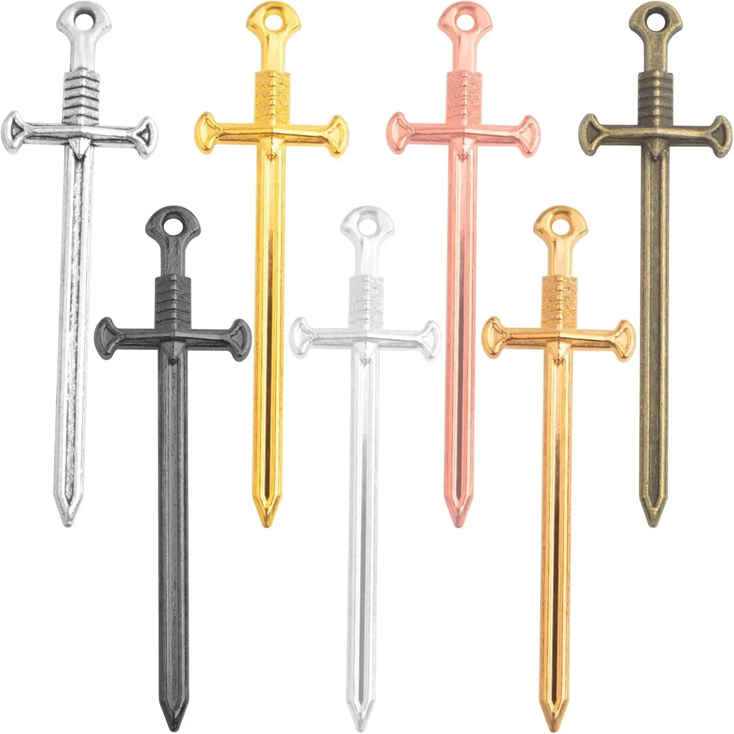 28 Pieces Sword Bookmark Charms Miniature Sword Pendants Mini Alloy Fencing Long Knife Charms for Bookmarks DIY Necklace Bracelace Jewelry Making Reading, 7 Colors