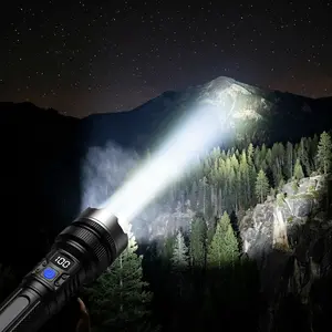 EXOVAN 2-in-1 Strong Flashlight (Power Bank)，Digital display of power, Rechargeable，Zoomable, , X4Waterproof, Adjustable Brightness Flash Light for Outdoor, Emergency, Camping Accessories，Black