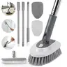 5-in-1 Floor Scrubber with Adjustable Handle, Tile Tub Shower Cleaning Brush with V-Shaped Grout Brush & 4 Replaceable Heads