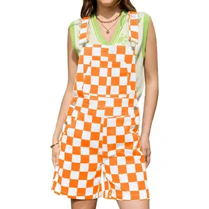 Odefou Shorts Overalls for Women Fashion Jumpsuits Checkered Romper Stretchy Plaid Bib Coveralls