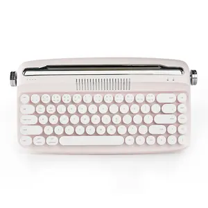 YUNZII B307 Upgraded Wireless Keyboard, Retro Keyboard Typewriter Style with Integrated Stand, USB-C/Bluetooth Keyboard with Cute Round Keycaps for Multi Device for Win/Mac