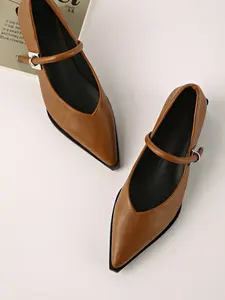 Y2K Retro Chic Classy Elegant Pointed Toe Mary Jane Shoes, Vintage College Style Buckle Single Shoe, Heightening Slimming Leg Longing, Soft Leather