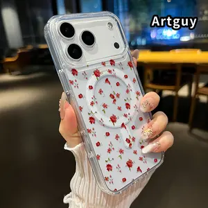Floral Whisper Pattern Magnetic Phone Case for iPhone 17 16  Pro Max Plus 15 14 13 12 11 Air E Non-Yellowing Clear Crystal Drop-proof Slim Silicone Shockproof Transparent Acrylic Large Hole Cover Supports Wireless Charging