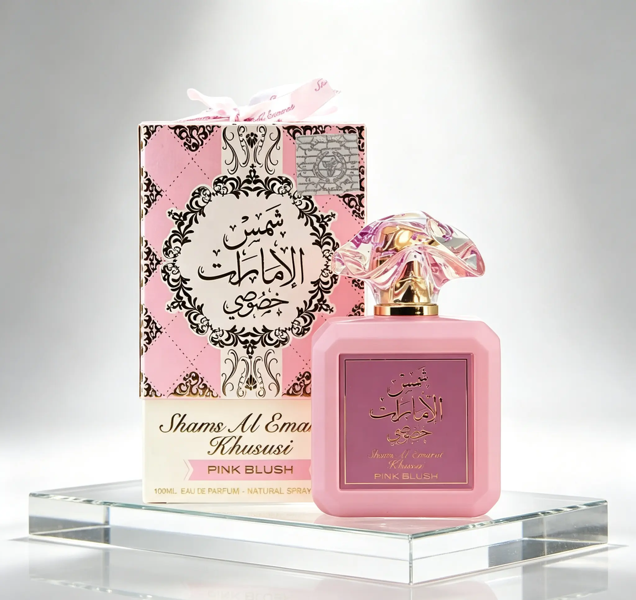 Ard al Zaafaran Pink Blush Shams Al Emarat Khususi Eau de Parfum 100 ML 3.4 FL.OZ Women Marshmallow Blush Arabian Perfume Sweet Romantic Gourmand Fragrance Elegant Pink Bottle Long Lasting Dating Holiday Gift For Her