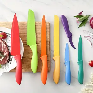 Rainbow Kitchen Knife Set , Stainless Steel Nonstick Knives, Ergonomic Handles, Color Coded Chef Knife, Santoku, Utility & Paring Knife Set for Home Cooking