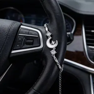 Shimmering Stone Moon and Stars Car Interior Chain, Steering Wheel Chain, Elegant Retro Style, Perfect Gift for Festive Occasions