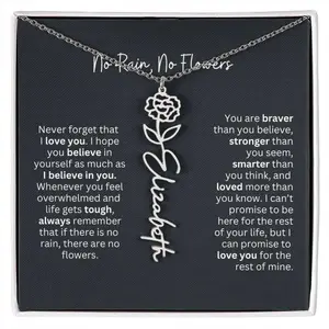 Customized Name Necklace with Birth Flower - No Rain, No Flowers I Birth Necklace, Daughter Necklace, Unique Gift Idea for Christmas
