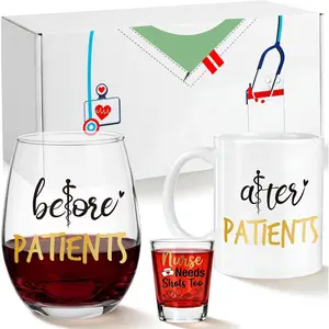 Hushee Nurse Graduation Gift 2026, 11oz Coffee Mug, 14oz Wine Glass and 2oz Need Shots Too Glass Rn Gifts for Nursing Rn Medical School Grad Party Favors Supply