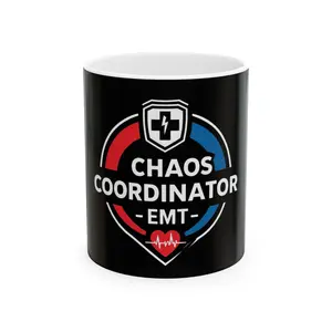 Chaos Coordinator EMT Ceramic Mug - Perfect Gift for Emergency Responders, Nurses, and Paramedics, Fun Coffee Cup, EMT Appreciation, Black