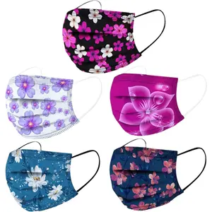 Spring Theme Disposable Face Cover with Designs for Adults Women,Flower Floral Printed Pattern,50Pcs