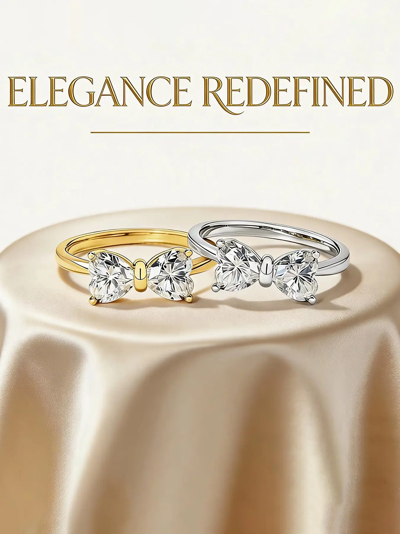 Women's Moissanite Butterfly Promise Ring, Heart Shape Engagement Ring, 18k Gold Plated Stackable Ring, Elegant Jewelry Gift, Heart Shaped Ring, Fashion Promise Ring
