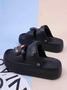 Women's Cute Cartoon Bear Design Slides, Casual Soft Comfortable Home Slippers, Thick Sole Non-slip Slippers for Indoor & Outdoor Wear, Walking Shoes