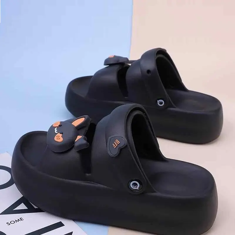 Women's Cute Cartoon Bear Design Slides, Casual Soft Comfortable Home Slippers, Thick Sole Non-slip Slippers for Indoor & Outdoor Wear, Walking Shoes