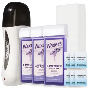 Waxers Wax Roller Kit for Hair Removal Lavender Roll on at Home Waxing Kits for Women & Men for Coarse & Thick Hair with Heater & Strips