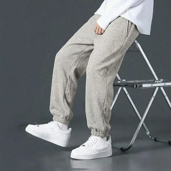 Teen Boys Grey Elastic Cuff Jogger Pants Elastic Waist Soft Loose Casual Sweatpants Back To School Sports Bottoms
