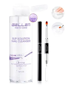 Gellen 473ml/16oz Slip Solution for Polygel Nails with Nail Brush, Pump Bottle Design Polygel Solution, Anti-stick Liquid for Poly Extension Gel & Nail Cleanser in a Bottle, Home Salon Cleaning Liquid Manicure Polish Blend Daily