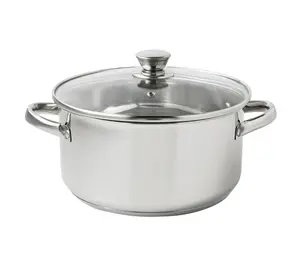 Stainless Steel 5-Quart Dutch Oven with Glass Lid, Riveted Handles, Ideal for Cooking and Baking Pot Cookware
