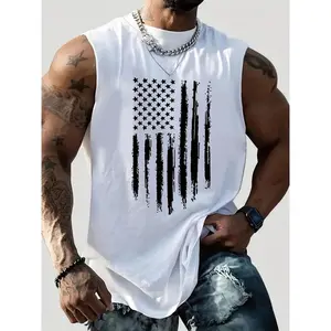 Unisex American Flag Printed Slim Crew Neck Tank Top, Summer Casual Street Sleeveless Top, Outdoor Wear For Men Women