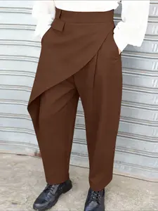 INCERUN Men Irregular Pants Solid Color Basic Joggers Elastic Waist Trousers Men Streetwear Loose Fashion Casual Male Long Pants Workwear