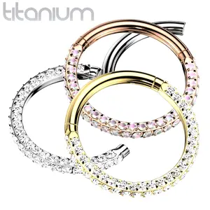 16G Triple Sided CZ Paved Nose Hoop • Clicker Hoop Ring • Implant Grade Titanium • Cute Nose Ring • Septum Ring • Seamless Hoop • Hinged Segment • Helix Ring • Cartilage Piercing • Daith Hoop • Clicker Earring • Gold • Silver