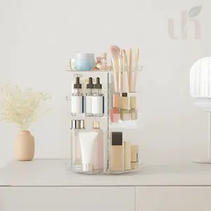 UpgradeHome Luxury Rotating Makeup Organizer, Multi-Tier Acrylic Cosmetic Storage Rack, 360° Spinning Vanity Organizer for Skincare, Perfume & Beauty Essentials