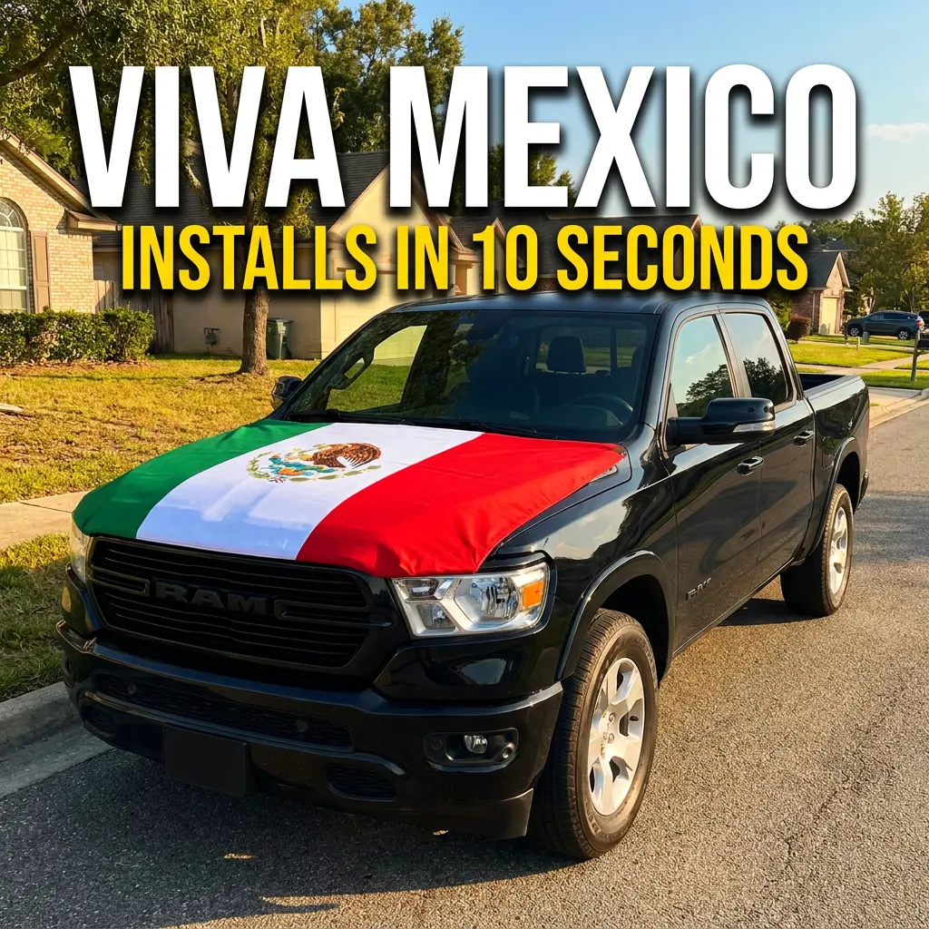 StarsHood Mexican Flag Car Hood Cover - Eagle Emblem Design, Fits Most Cars Trucks and SUVs, Patriotic Decoration for Parades, Car Meets and Celebrations