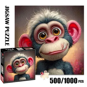 1pc 1000 piece adult puzzle 58x58cm Cute Cartoon Monkey with Big Ears and Eyes 500 pieces paper jigsaw puzzle suitable for DIY creative games for adults and families, birthday and holiday stress re