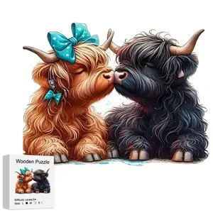Unique Cow Kiss Wooden Handmade Puzzle, Irregular Animal Shape Jigsaw, Perfect Gift for Lovers & Friends, DIY Game, Fun Toy, Home Decor