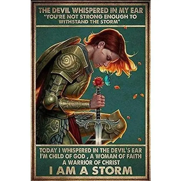 XMDDX I Am A Storm Woman Of Poster Art Print Wall Art Metal Painting 12x8 Inch Vintage Tin Sign Art Print Decor Faith Warrior