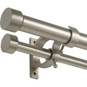 Brushed Nickel Double Curtain Rods 72 to 144 Inches (6-12 Feet),1-Inches Front and 5/8 Inches Back Adjustable End Cap Double Window Drapery Rod for Drapes and Curtains