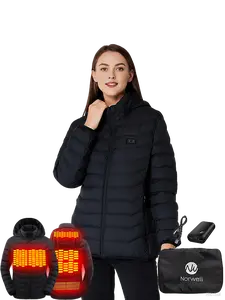 【Includes Power Bank】Norwell Womens Heated Jacket with 7.4V/3A 5000mAh Battery Pack, Dual Control 5Heat Zones LED Waterproof Comfort Basic Winter Clothes Men With Hoodie, Plus Size Women's Clothing