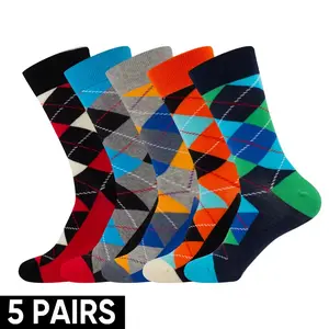 FEETALK Men's Geometric Dress Socks 5 Pairs - Breathable Moisture-Wicking Business Formal Socks Perfect Gift for Boyfriend Best Friend & Husband