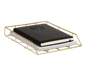 Mind Reader Gold Geometric Paper Tray, Modern Organizer