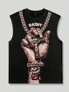 Men's Sleeveless T-Shirt Hypebeast Streetwear Fashion Street Style Top, Modern City Fit for Summer, Casual Striped Design, Fitted