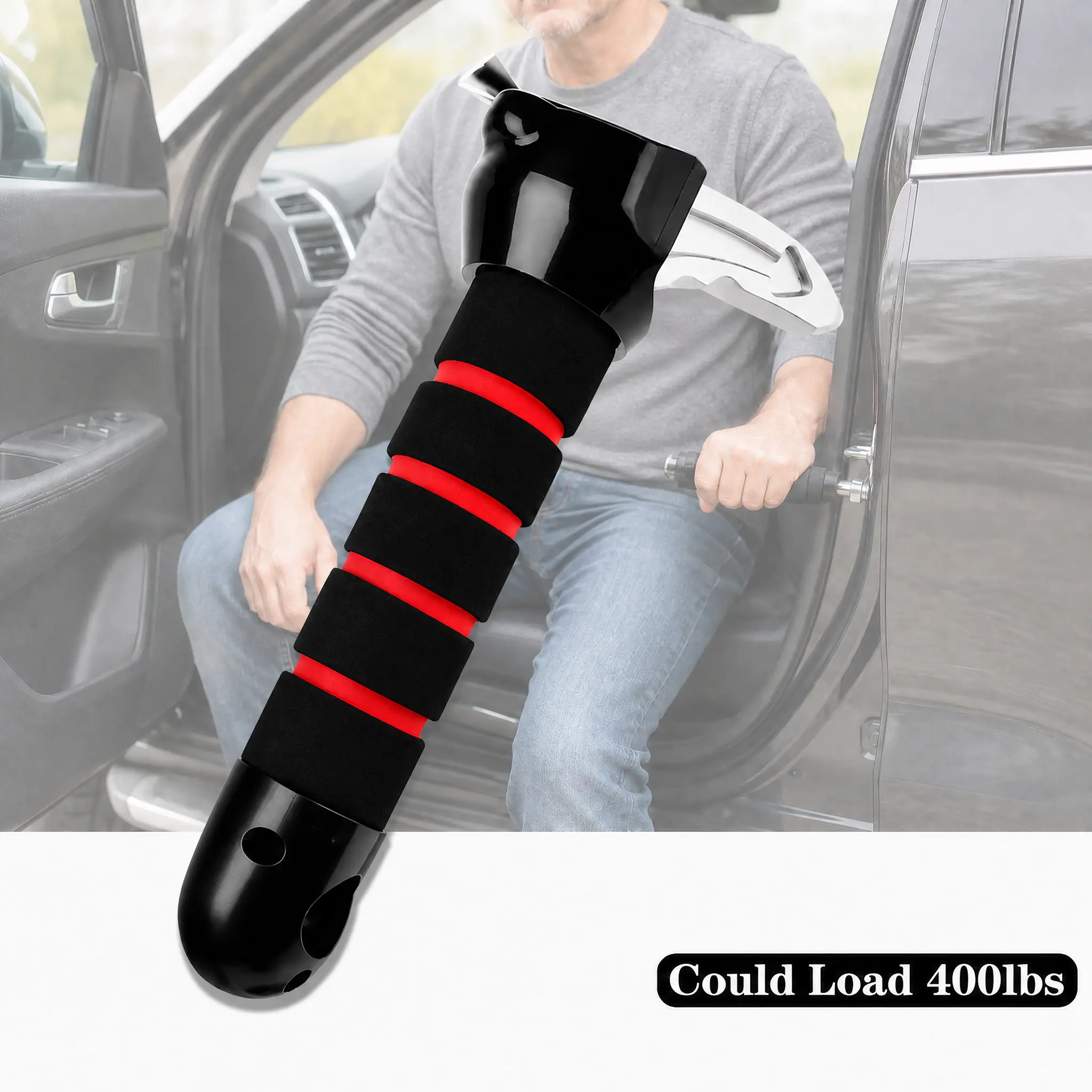 3-in-1 Compact Lightweight Metal-Plastic Car Handle Assist, Ergonomic Firm Anti-Slip Grip Auto Accessory for Seniors & Handicapped People, Heavy Load Support, Aids Vehicle Entry/Exit & Back Seat Stability, Reduces Fatigue & Fall Risks