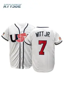 KTYSDE Men's USA #7 Witt Jr. Embroidered Baseball Jersey,Breathable Short Sleeve Button Down Fan Edition Baseball Uniform, Classic Sports Shirt, Sport Top for Training, Game, Daily Wear, Theme Party, Collection & Gift, Athletic Activewear