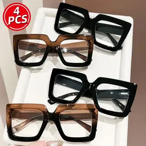 4pcs Y2K Style Large-Frame Reading Glasses, High Quality Eyewear - Anti-Blue Light, Color-Blocking, Full-Rim Square Design, Metal Hinges, Polycarbonate Lenses, Functional for Digital Screens