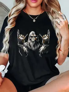 100% Cotton Bigfoot Rock On Sasquatch Rock and Roll Funny Rocker Graphic T-Shirt