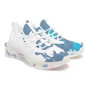 CDDS x WR01 Runner Shoes - White and Blue Patterned Sneakers with Air Cushioning for Comfort