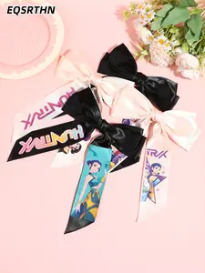 4pcsLarge Kpop Hair Bow with Girl Band Printed Ribbons | Comfortable Secure Clip | Versatile Design Hair Clip Set
