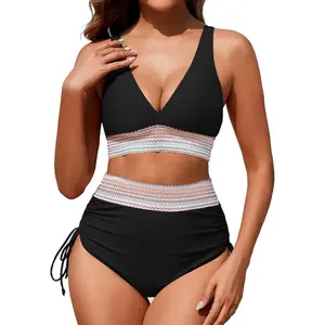 Outdoors & sports Zuvebamyo Women's High Waisted Bikini Sets Two Piece Tummy Control Swimsuit Color Block Bathing Suits