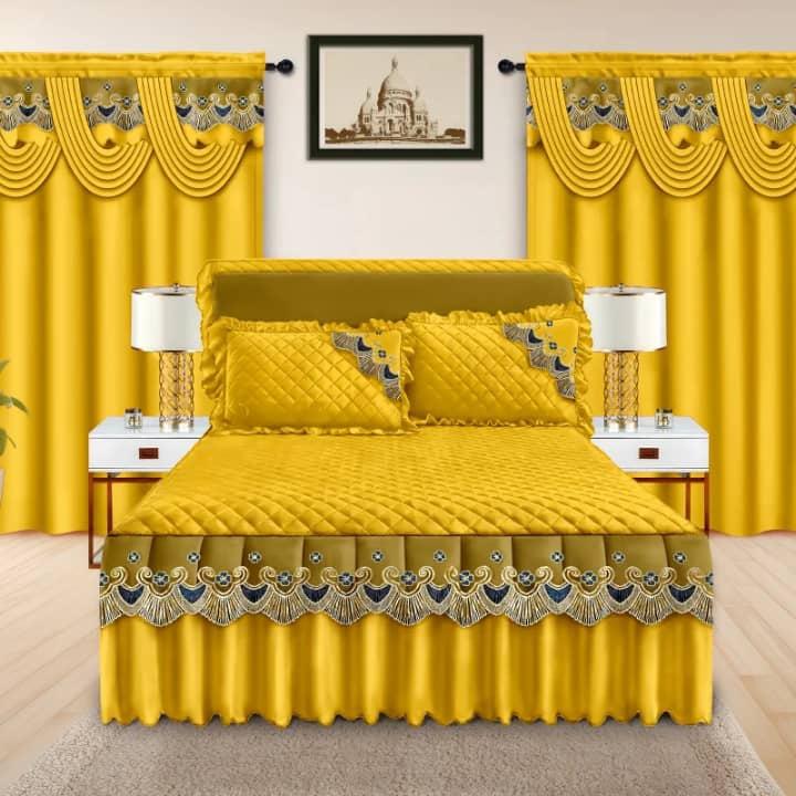 Sunwin Queen Premium Bed Set – Soft Comfortable Mattress & Blanket in Elegant Green with Gold Embroidery