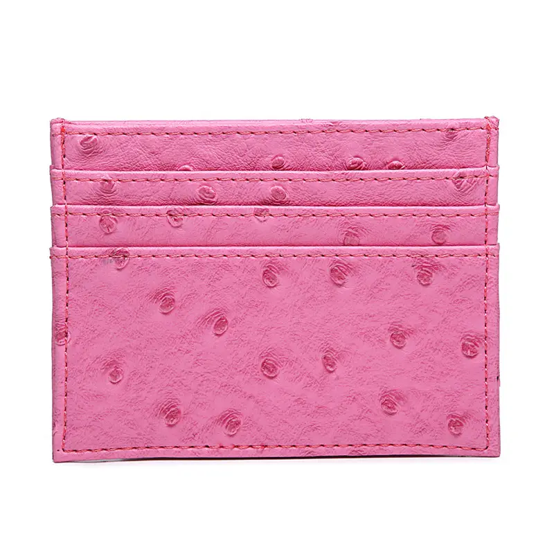 LUCKWE Pink Crocodile Ostrich & Snake-Effect Pu Leather Credit Card Wallet Super Slim with 6 Slots & 1 Pocket Exquisite Cardholder for Men Women