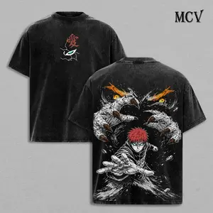 Naruto Gaara Heavy Cotton Vintage Acid Washed Oversized Graphic Tee Y2K Streetwear Unisex Casual Tops For Men Women Anime Merch Kazekage Sand Power Japanese Manga Retro Pop Culture Apparel Best Gifts For Anime Fans Everyday Wear Cosplay Street Style