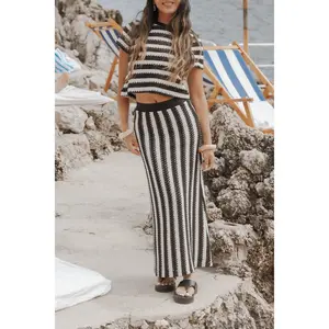 Jaden Knit Skirt Set - Black/White Stripe
