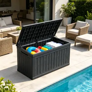 Large Outdoor Waterproof Resin Storage Bench - Lockable Black Deck Box for Patio Furniture, Outdoor Cushions, Garden Tools