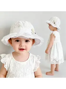 Baby Lace Bucket Hat, Cute Princess Design, Sun Protection Bowknot Decor, Breathable for 0-1 Year Old Girls, All Seasons